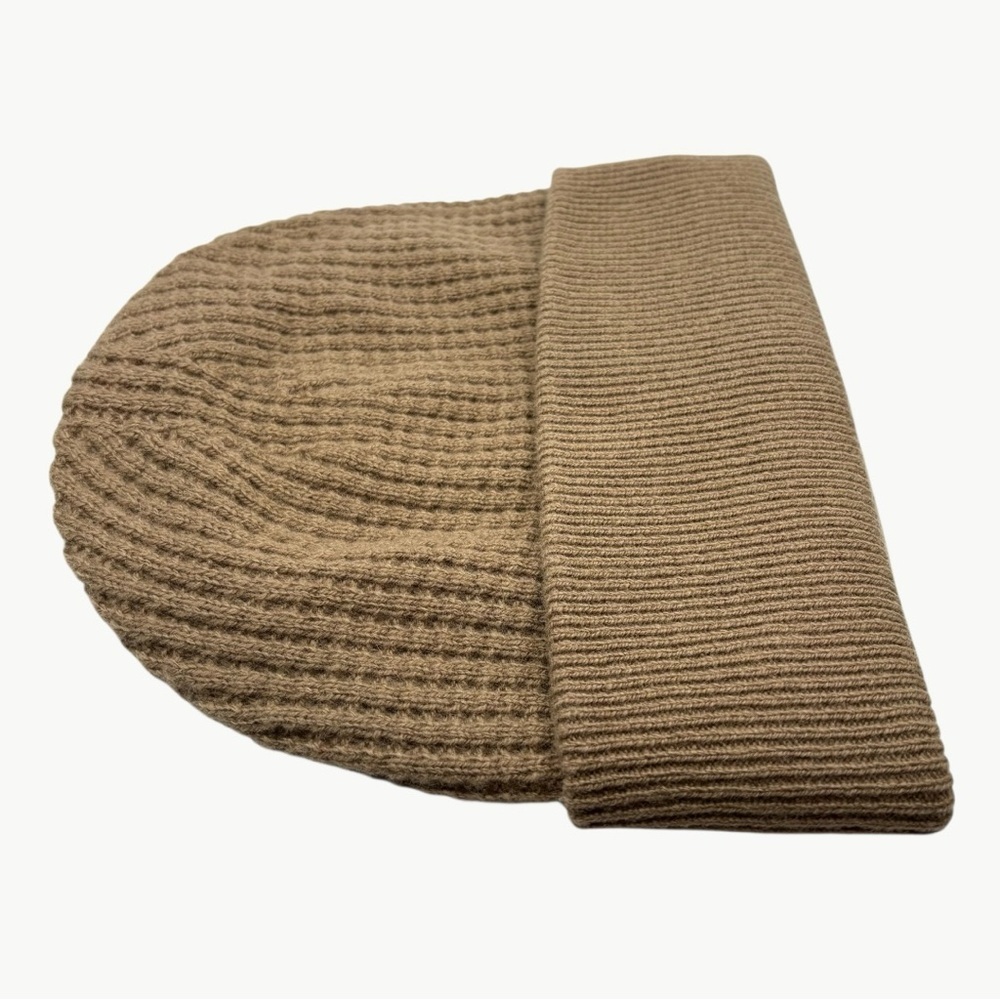 Everlane Waffle Knit Beanie 100% Wool Camel Tan One Size RWS Certified - Picture 8 of 9